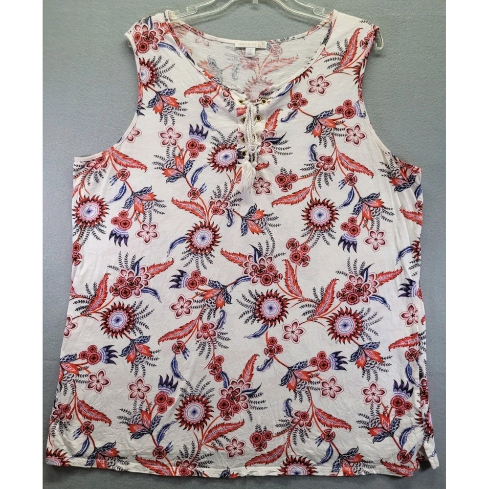 Westport 1962 Shirt‎ Womens Size 2X Rope Tie Floral Tank Top Summer Nautical
